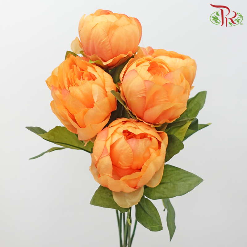44cm - Artificial Peony Bush - Orange (1 Unit)-Orange-Pudu Ria Florist-prflorist.com.my