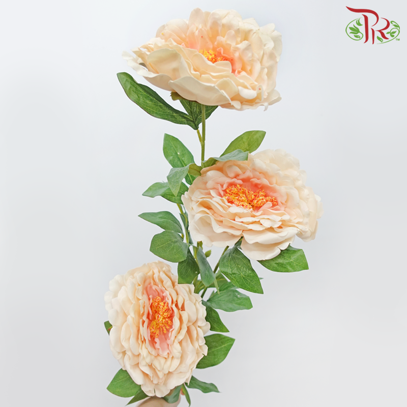 45" - Artificial Peony Spray - Peach (2 Stems)-Peach-Pudu Ria Florist-prflorist.com.my
