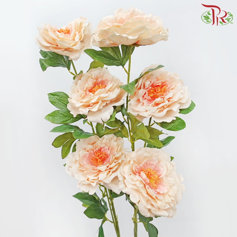 45" - Artificial Peony Spray - Peach (2 Stems)-Peach-Pudu Ria Florist-prflorist.com.my