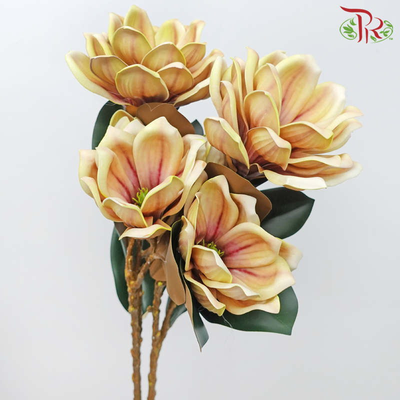 79cm - Artificial Magnolia Spray - Yellow With Purple Inner (2 Stems)-Yellow With Purple Inner-Pudu Ria Florist-prflorist.com.my