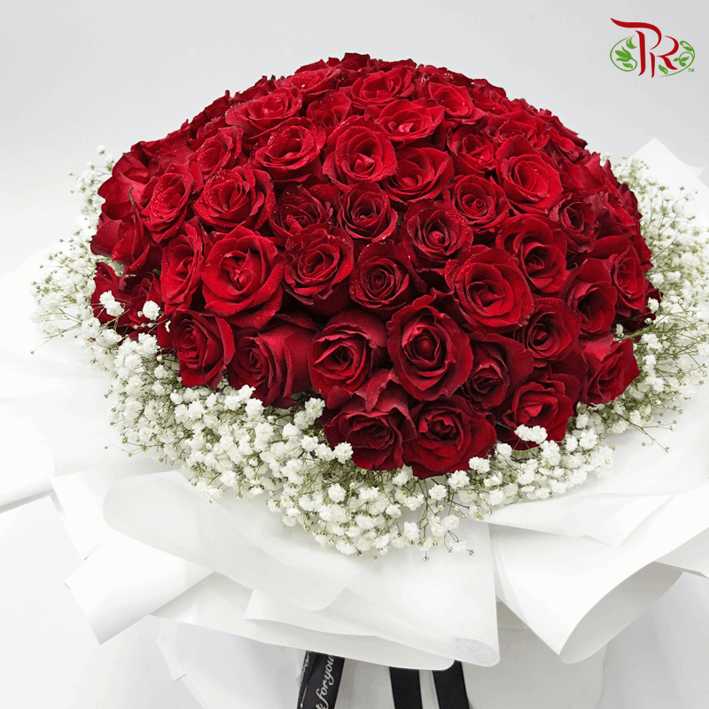 99 Fresh Roses With Baby's Breath (XL Hand Bouquet)-Pudu Ria Florist-prflorist.com.my