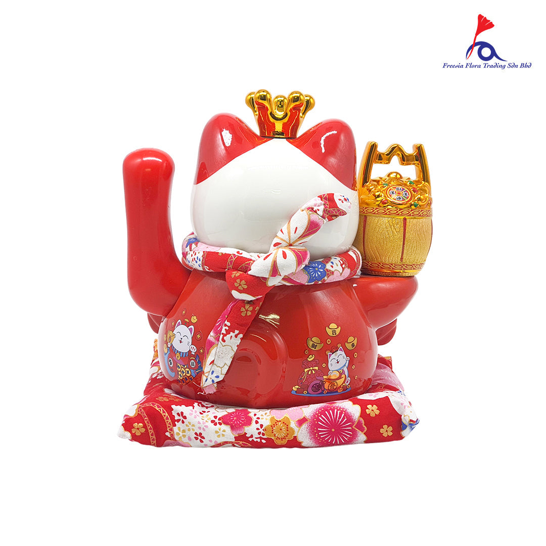 12" 日式 精美陶瓷 电动摇手 招财猫 聚宝盆一桶金