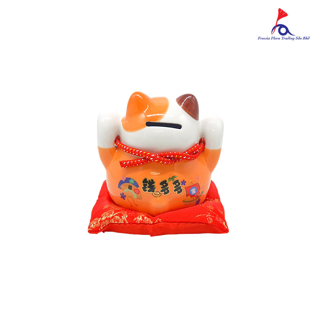 4.5" 精美陶瓷招财猫 财源滚滚 钱多多 存钱罐 (Orange)