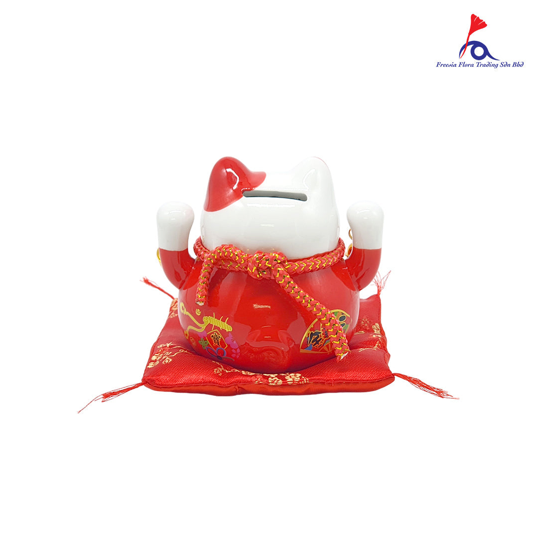 4.5" 精美陶瓷 开运招财猫 存钱罐 (Red)