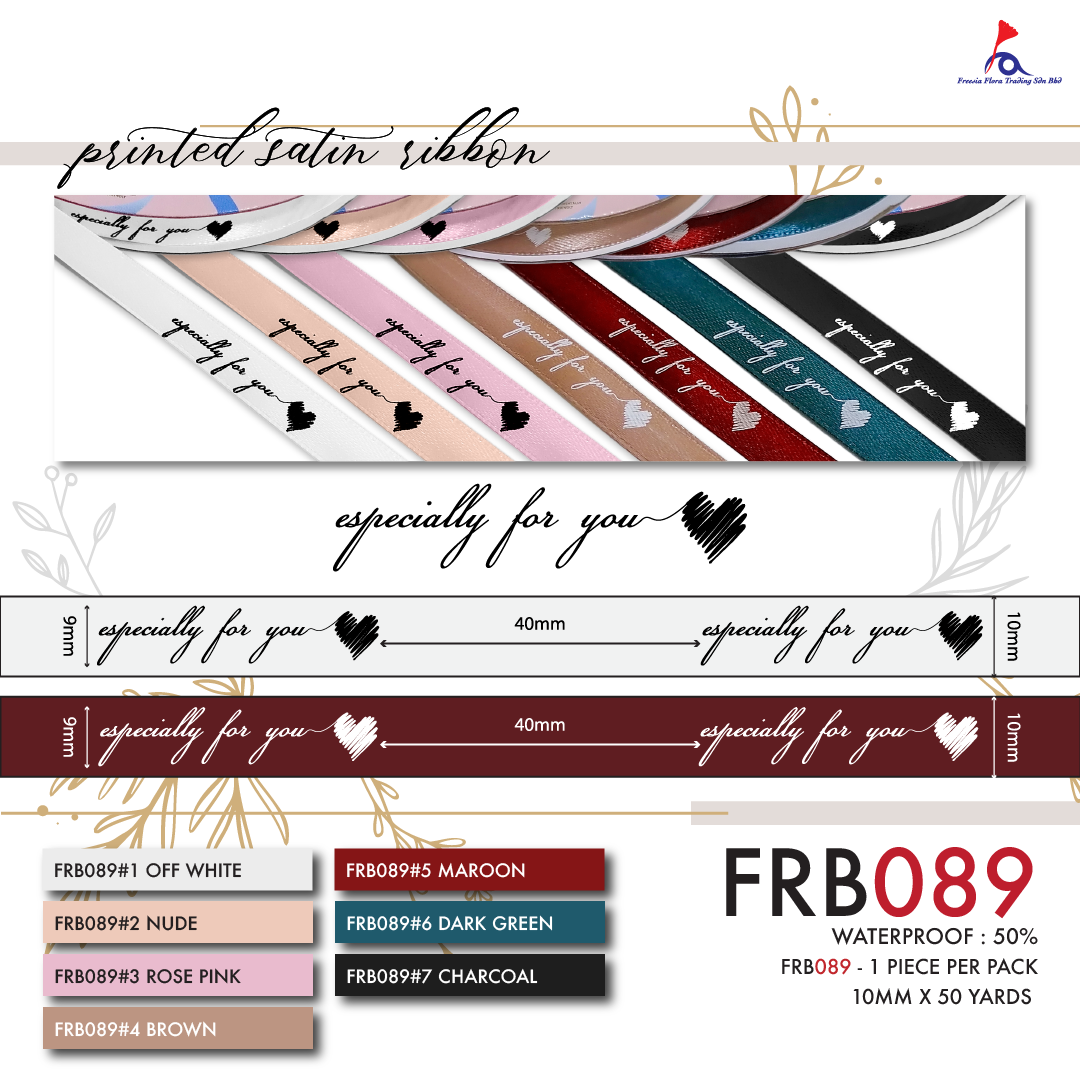 FRB089 SATIN RIBBON 'Especially for You' (10mm x 50Y) - Freesia