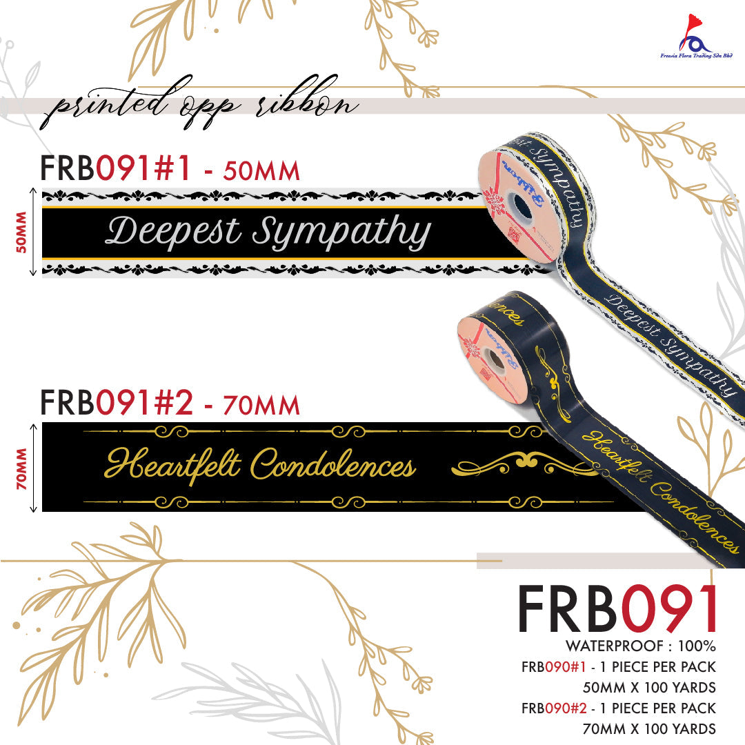 FRB091 PRINTED OPP RIBBON * Condolences Ribbon - Freesia