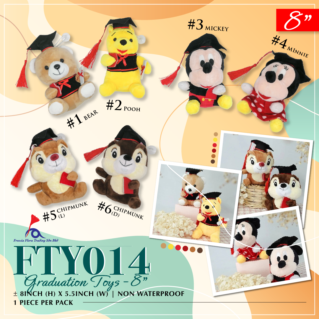 FTY014 8IN GRADUATE BEAR - Freesia