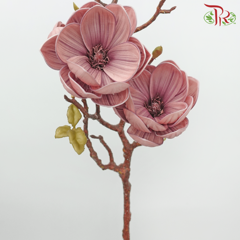 79cm - Artificial Magnolia Spray - Pink With Purple Inner Line (2 Stems) - Pudu Ria Florist