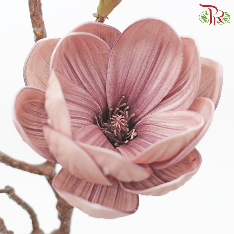 79cm - Artificial Magnolia Spray - Pink With Purple Inner Line (2 Stems) - Pudu Ria Florist