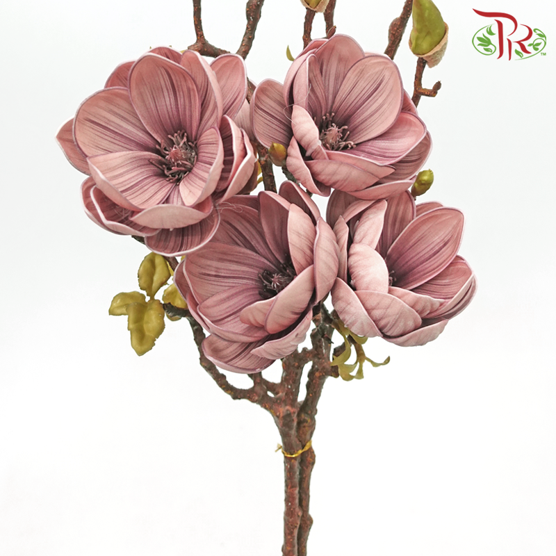 79cm - Artificial Magnolia Spray - Pink With Purple Inner Line (2 Stems) - Pudu Ria Florist