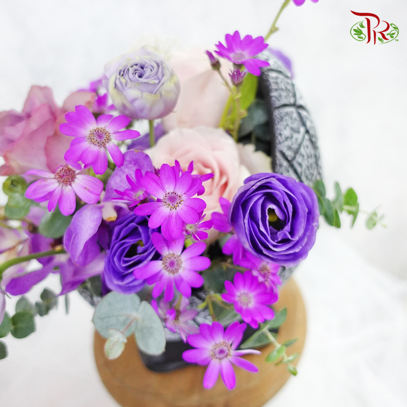 Vase Arrangement In Moon Shape- Striking Purple (Double sided) - Pudu Ria Florist