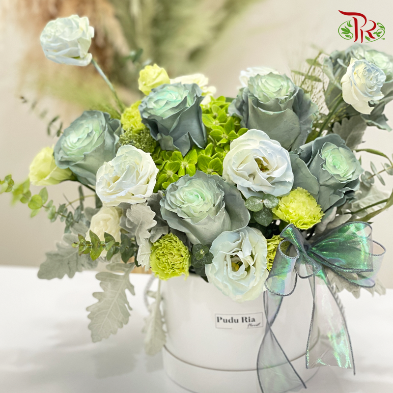 Flower Box Arrangement- Grey & Green (M size) - Pudu Ria Florist