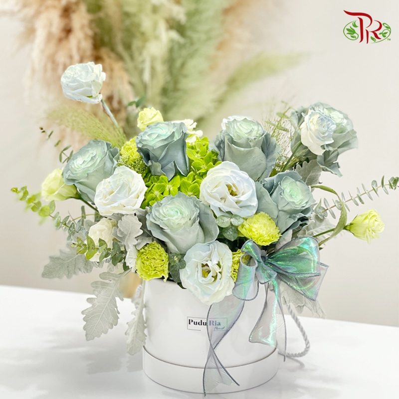 Flower Box Arrangement- Grey & Green (M size) - Pudu Ria Florist