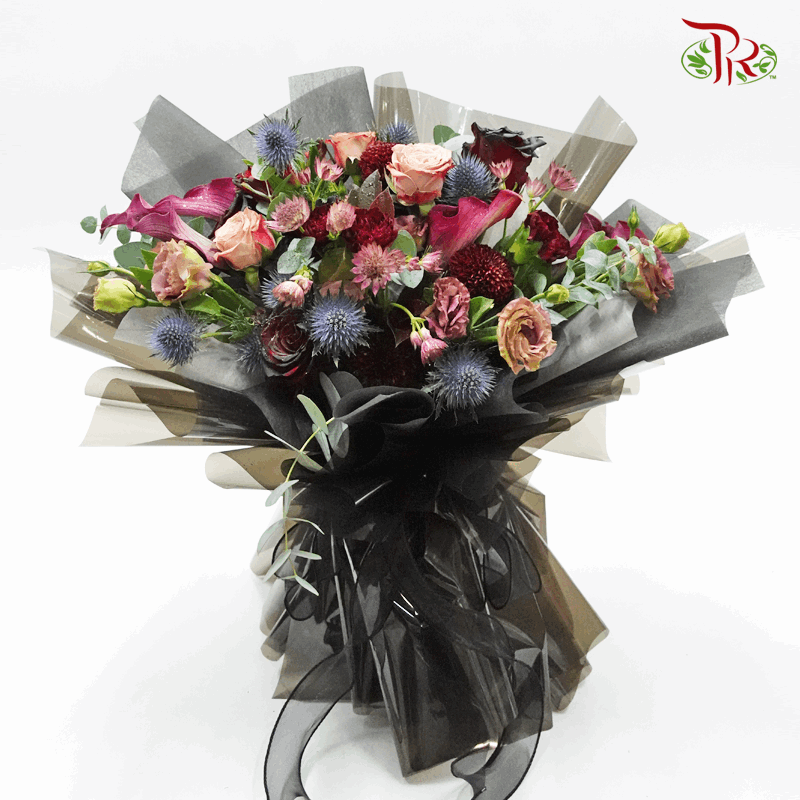 Assorted Flowers In Gorgeous Black Hand Bouquet