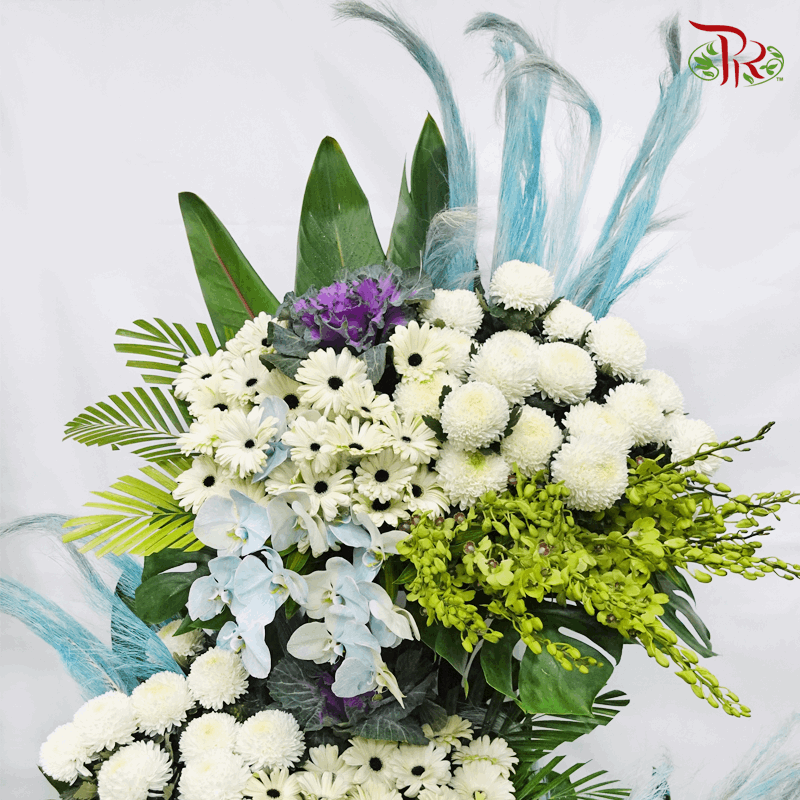 Condolence Stand - 3 Tiers White Tone Flower Arrangement-Pudu Ria Florist-prflorist.com.my
