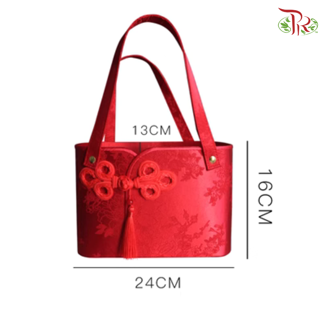 FB4-FB6 - CNY Single Button Rectangular Hand Held Floral Box (With Options) (WFL173CD)-FB5 - Red-Pudu Ria Florist-prflorist.com.my