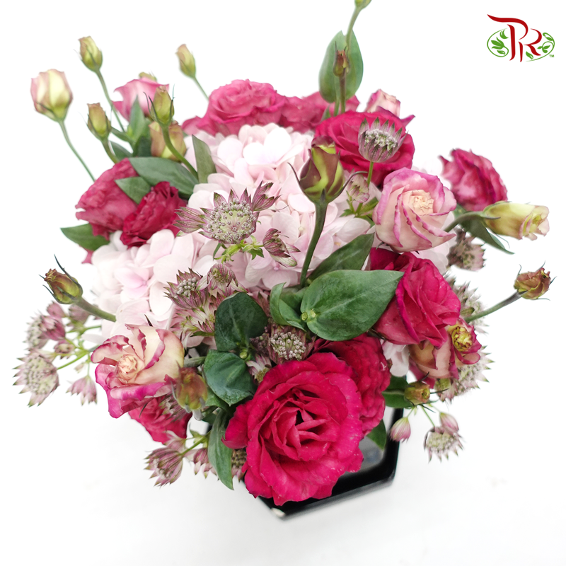 Floral Vase Arrangement In Pink And Black Vase-Pudu Ria Florist-prflorist.com.my