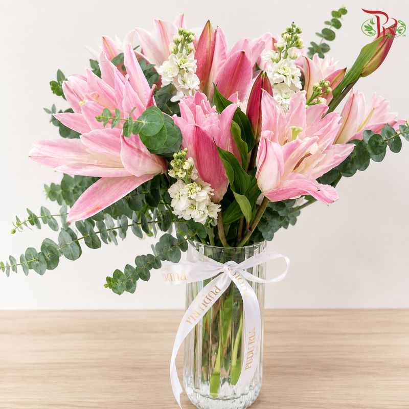 Rose Lily Vase Arrangement (With Color Options)