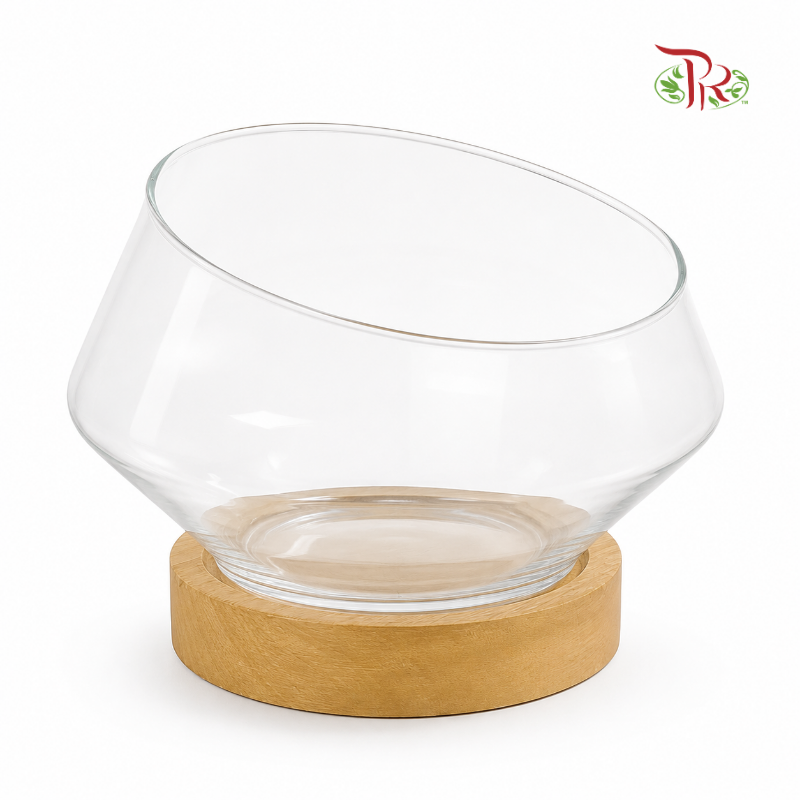 HS1812/36 Slanted-Mouth Vase With Wooden Stand