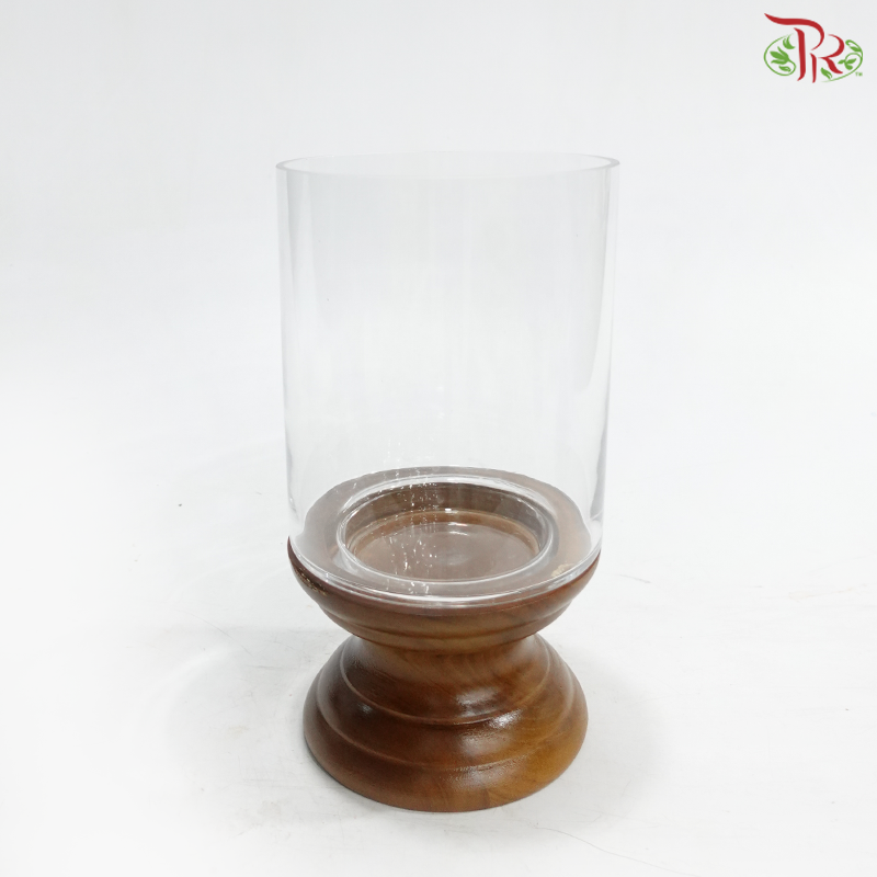 276739W - Glass Jar Vase With Wood Stand