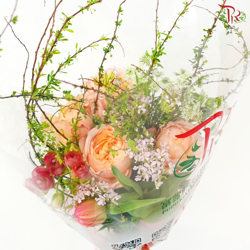 Signature Weekly Flower Bunch - Snowy Peach Embrace (Medium Bunch)