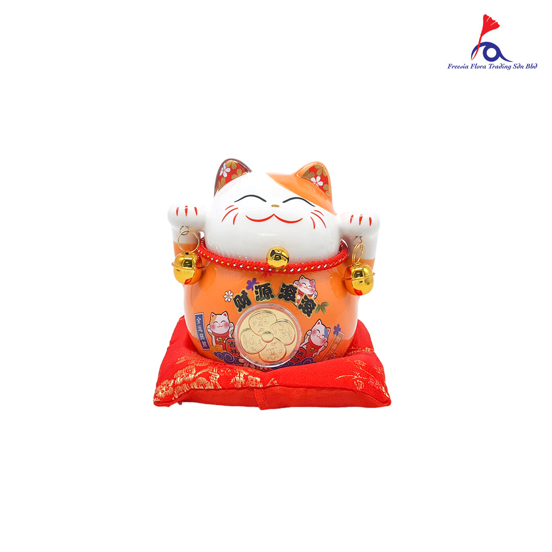 4.5" 精美陶瓷招财猫 财源滚滚 钱多多 存钱罐 (Orange)