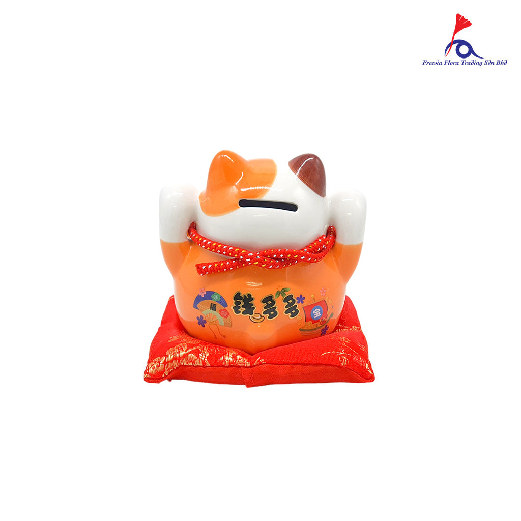 4.5" 精美陶瓷招财猫 财源滚滚 钱多多 存钱罐 (Orange)