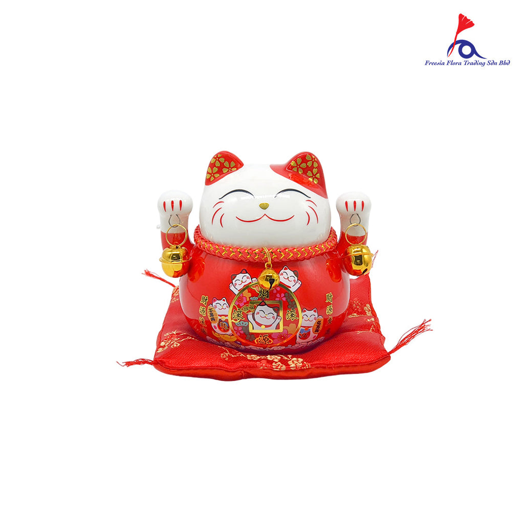 4.5" 精美陶瓷 开运招财猫 存钱罐 (Red)
