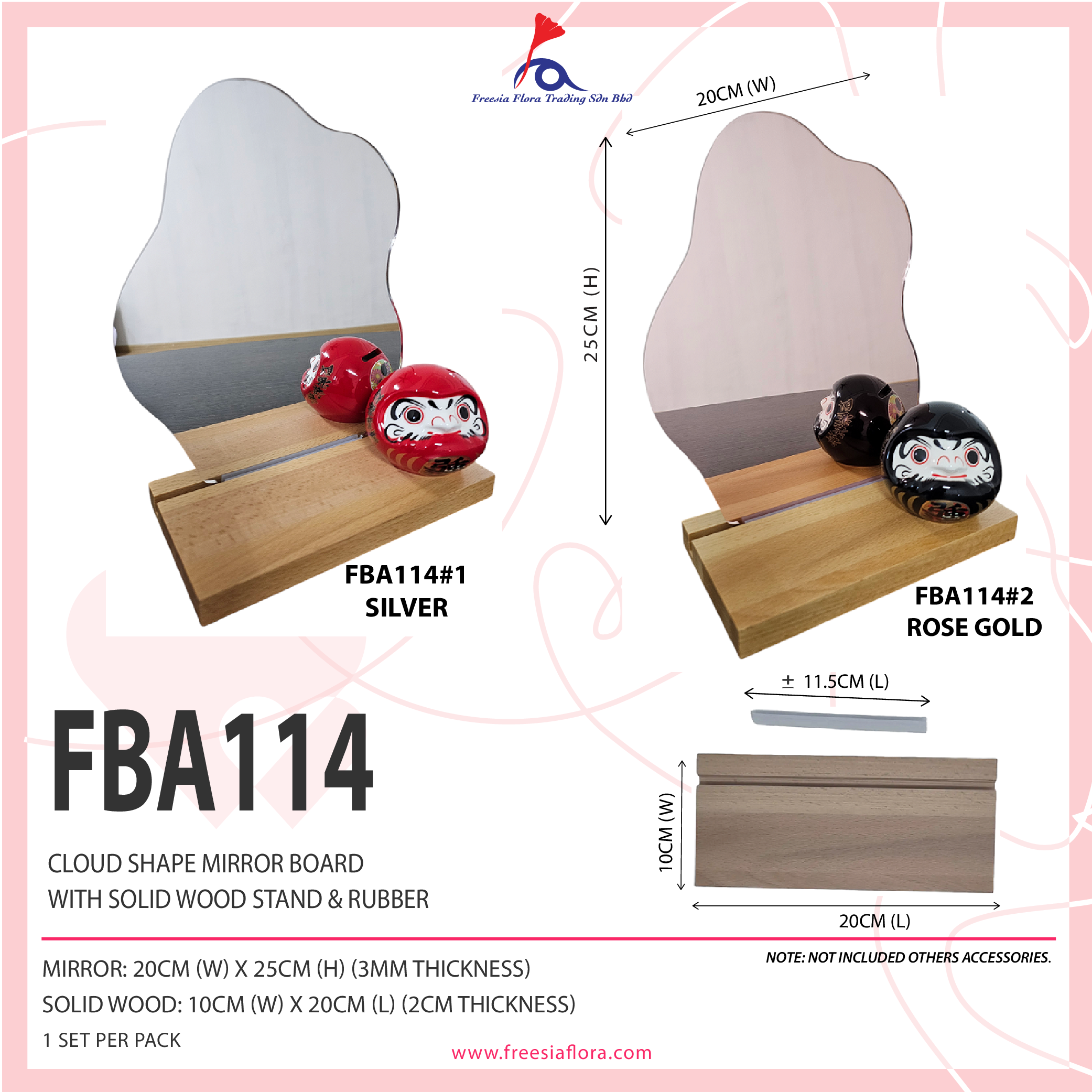 Cloud Shape Acrylic Mirror Board With Solid Wood Stand And Rubber