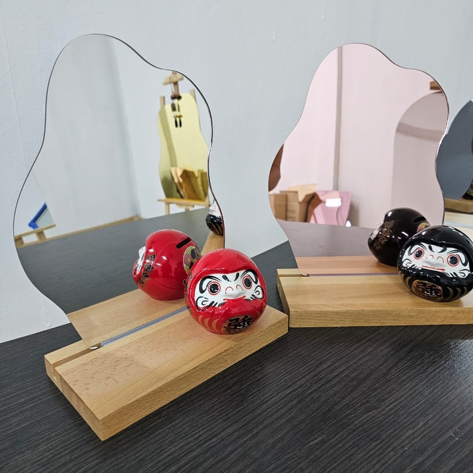 Cloud Shape Acrylic Mirror Board With Solid Wood Stand And Rubber