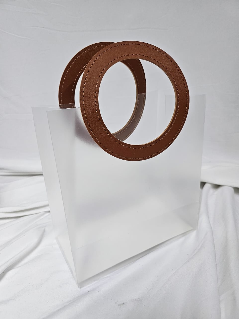 Frosted PVC Bag With Leather Handle (12 Pcs)