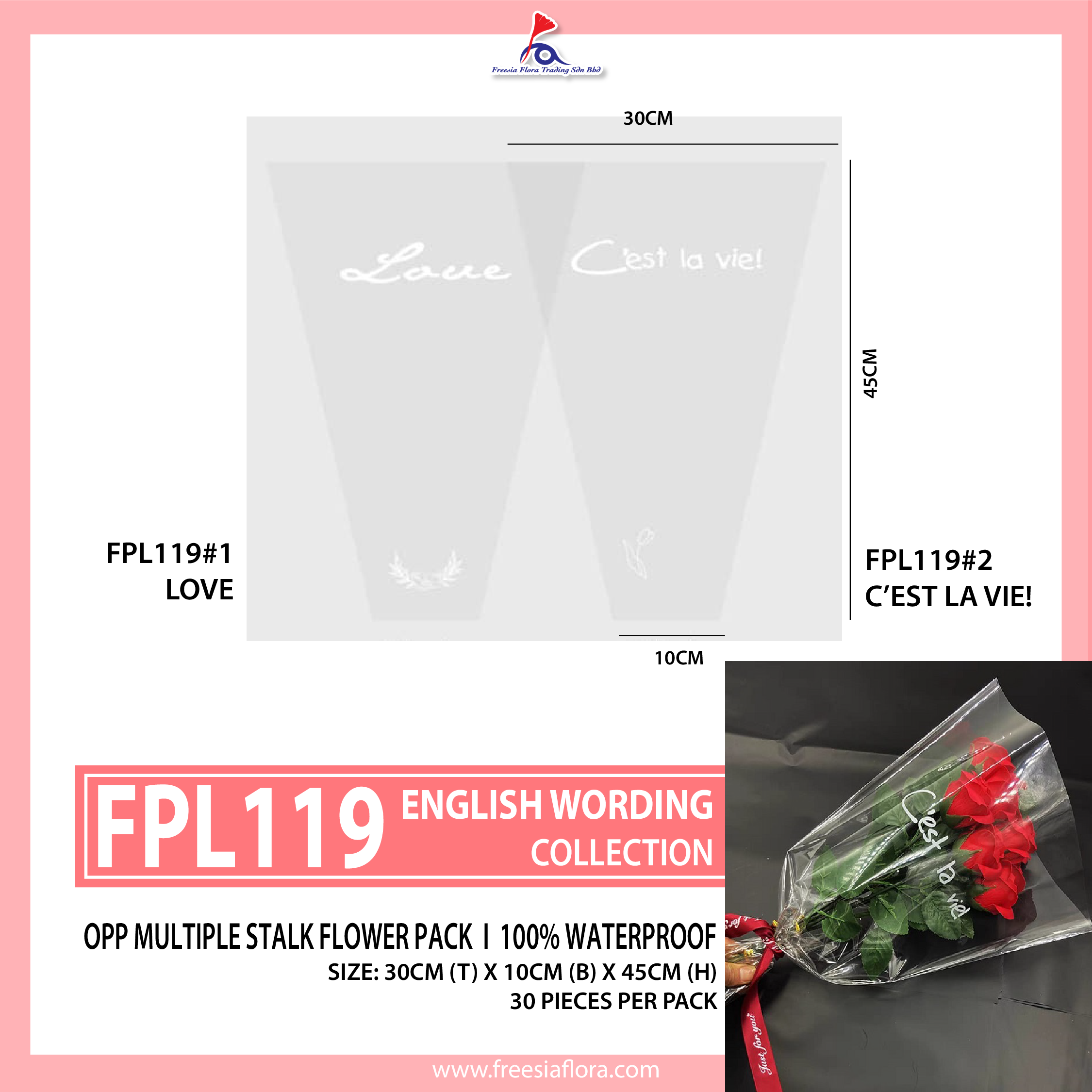 Multi Stalk Flower Pack With English Wording - Love / C'Est La Vie!