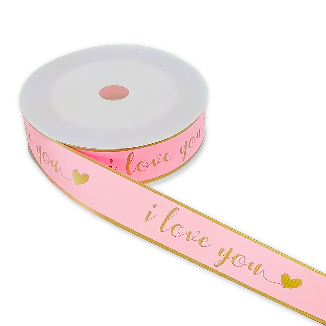 FRB093 Printed OPP Ribbon ' I Love You ' (30mm*50Y) - Freesia