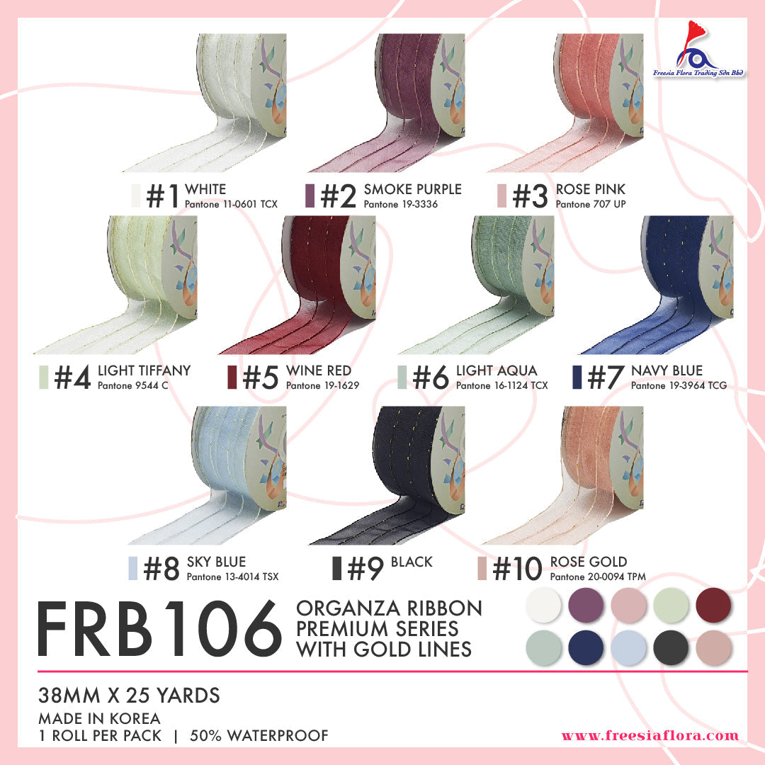 Premium Organza Ribbon With Gold Lines (38mm*25Y)