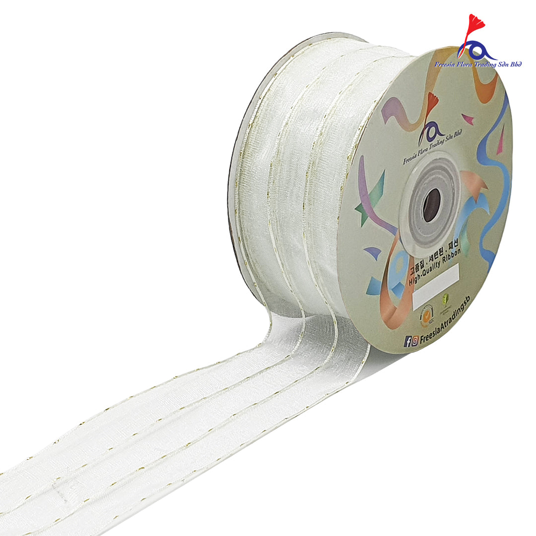 Premium Organza Ribbon With Gold Lines (38mm*25Y)