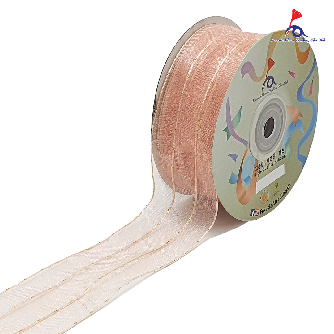 Premium Organza Ribbon With Gold Lines (38mm*25Y)
