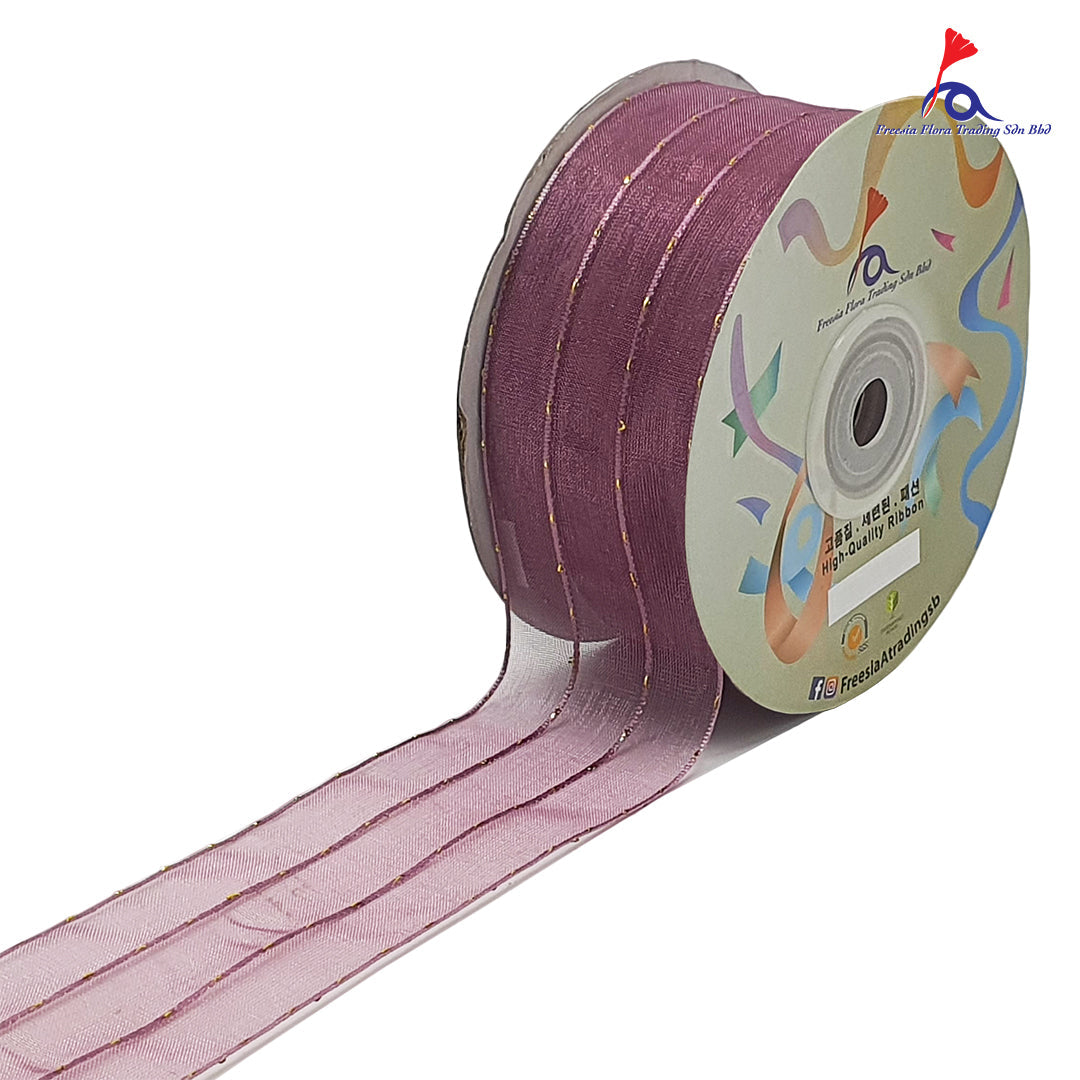 Premium Organza Ribbon With Gold Lines (38mm*25Y)