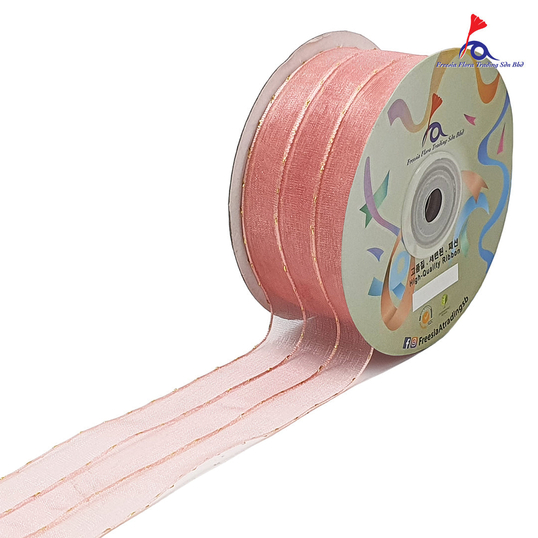 Premium Organza Ribbon With Gold Lines (38mm*25Y)