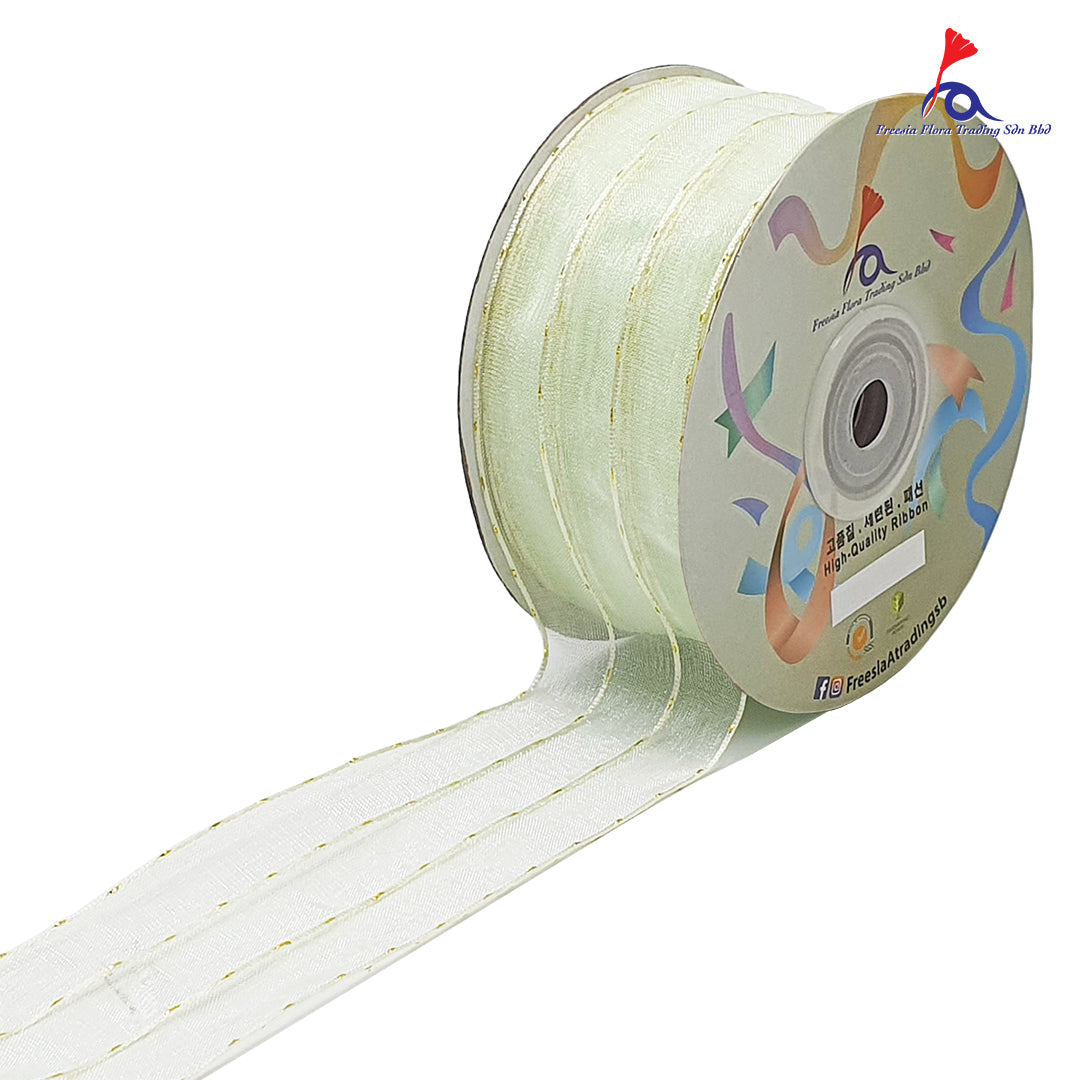 Premium Organza Ribbon With Gold Lines (38mm*25Y)