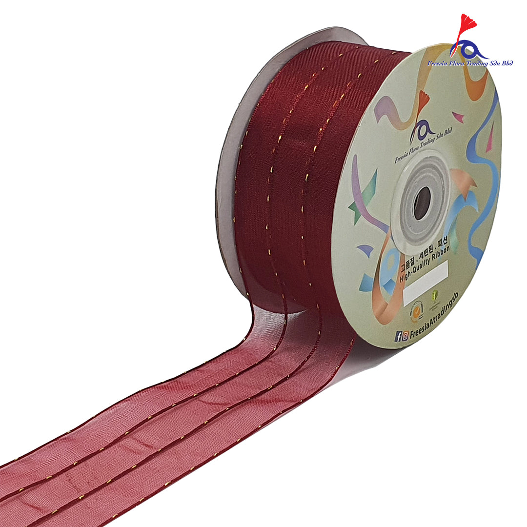 Premium Organza Ribbon With Gold Lines (38mm*25Y)