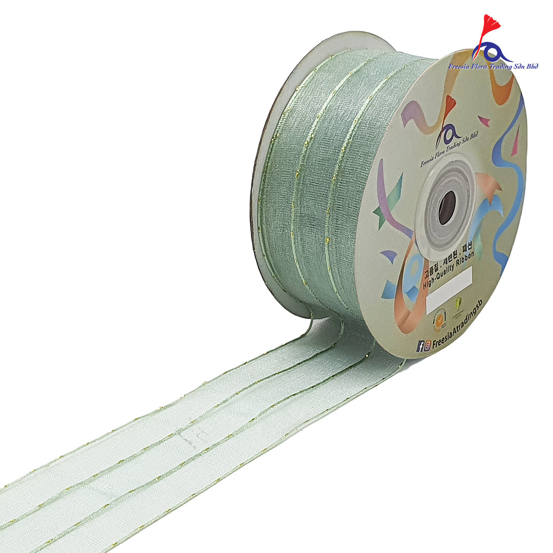 Premium Organza Ribbon With Gold Lines (38mm*25Y)