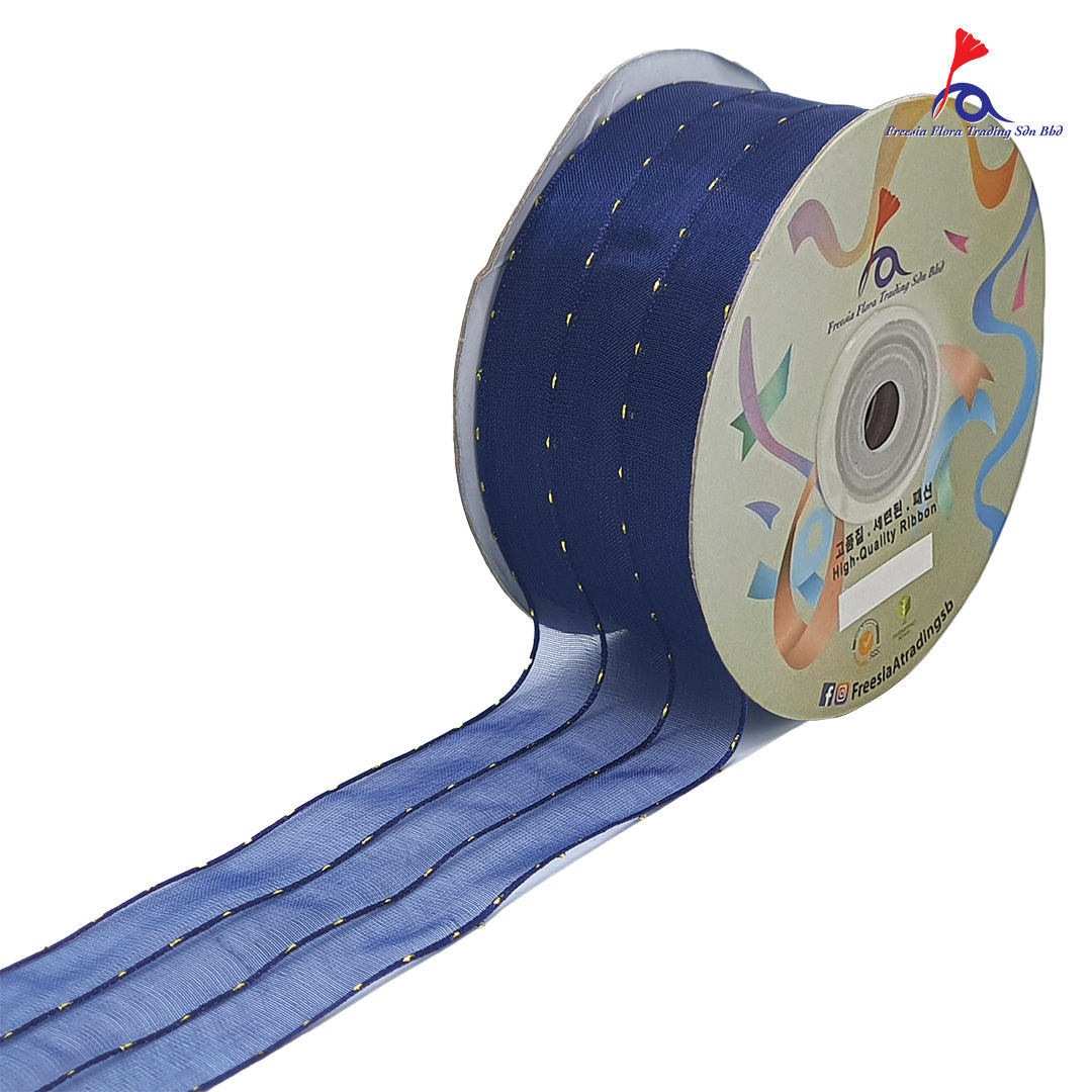 Premium Organza Ribbon With Gold Lines (38mm*25Y)