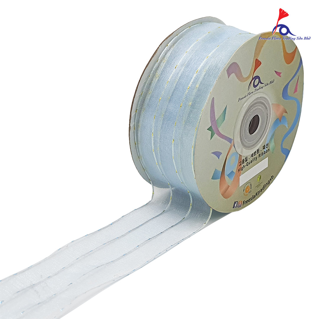 Premium Organza Ribbon With Gold Lines (38mm*25Y)