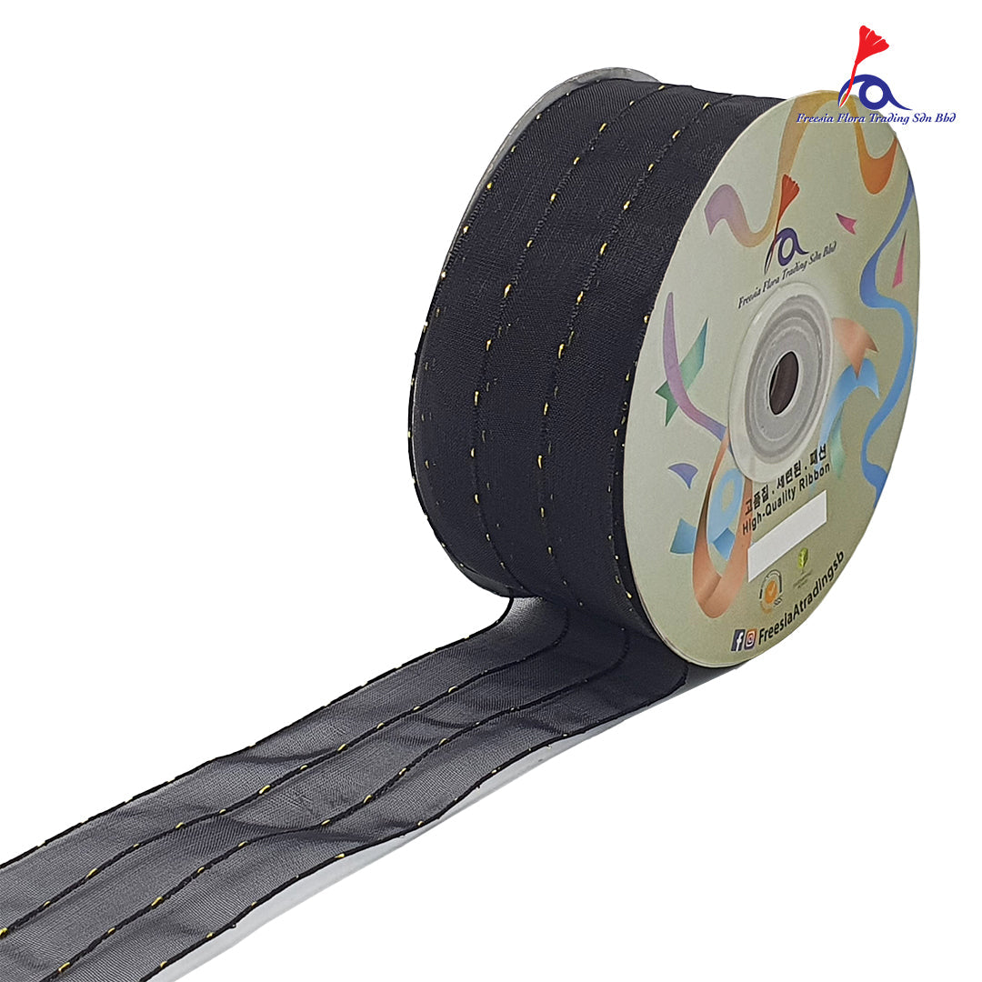 Premium Organza Ribbon With Gold Lines (38mm*25Y)