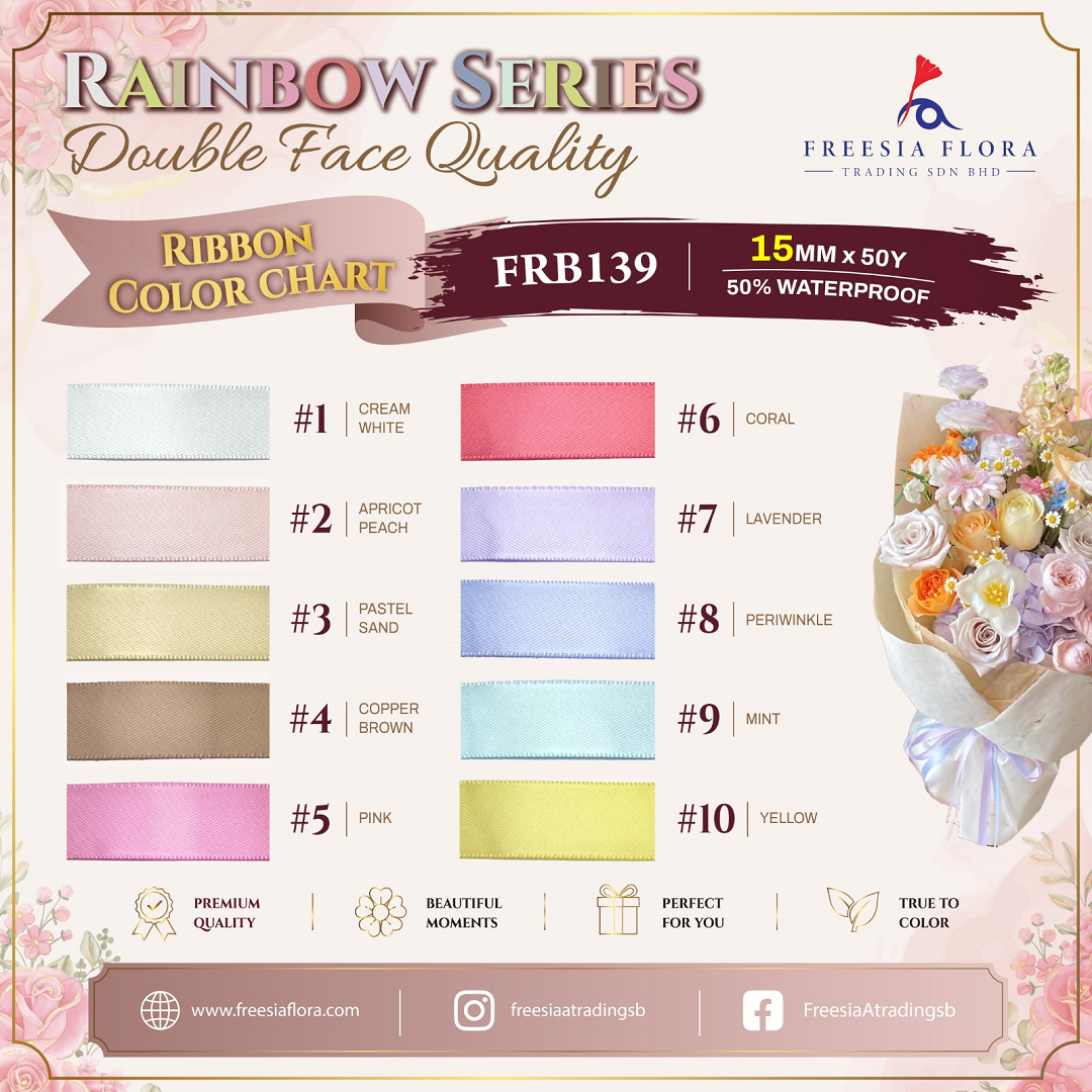 FRB139 Satin Double Faced Ribbon Rainbow Series (15MM*50Y)