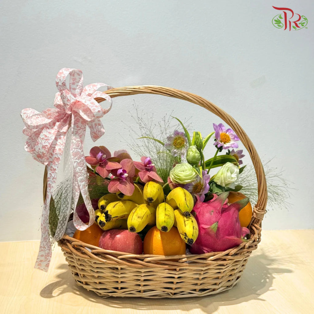 Garden Fresh Delight - Fruit Basket Arrangement (Flower Random)
