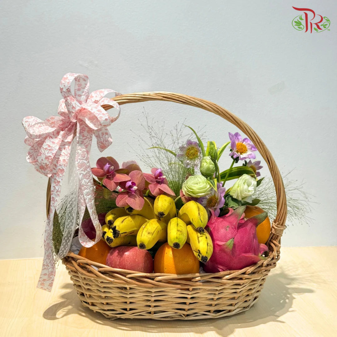 Garden Fresh Delight - Fruit Basket Arrangement (Flower Random)