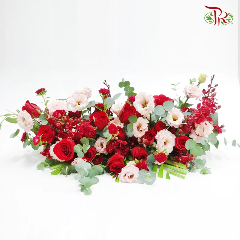 Crimson Cascade Ensemble- One Sided Table Centerpiece