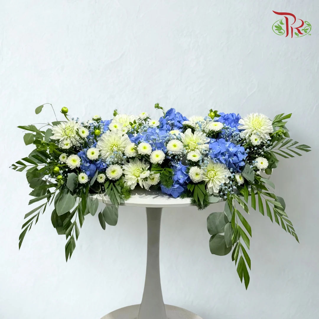 Blue Serenity Long Low Table Centerpiece (One Sided)