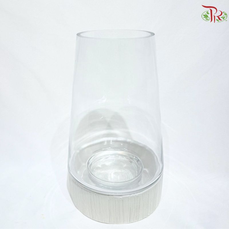 431928T-W - Detachable Glass Jar Vase With White Colour Base